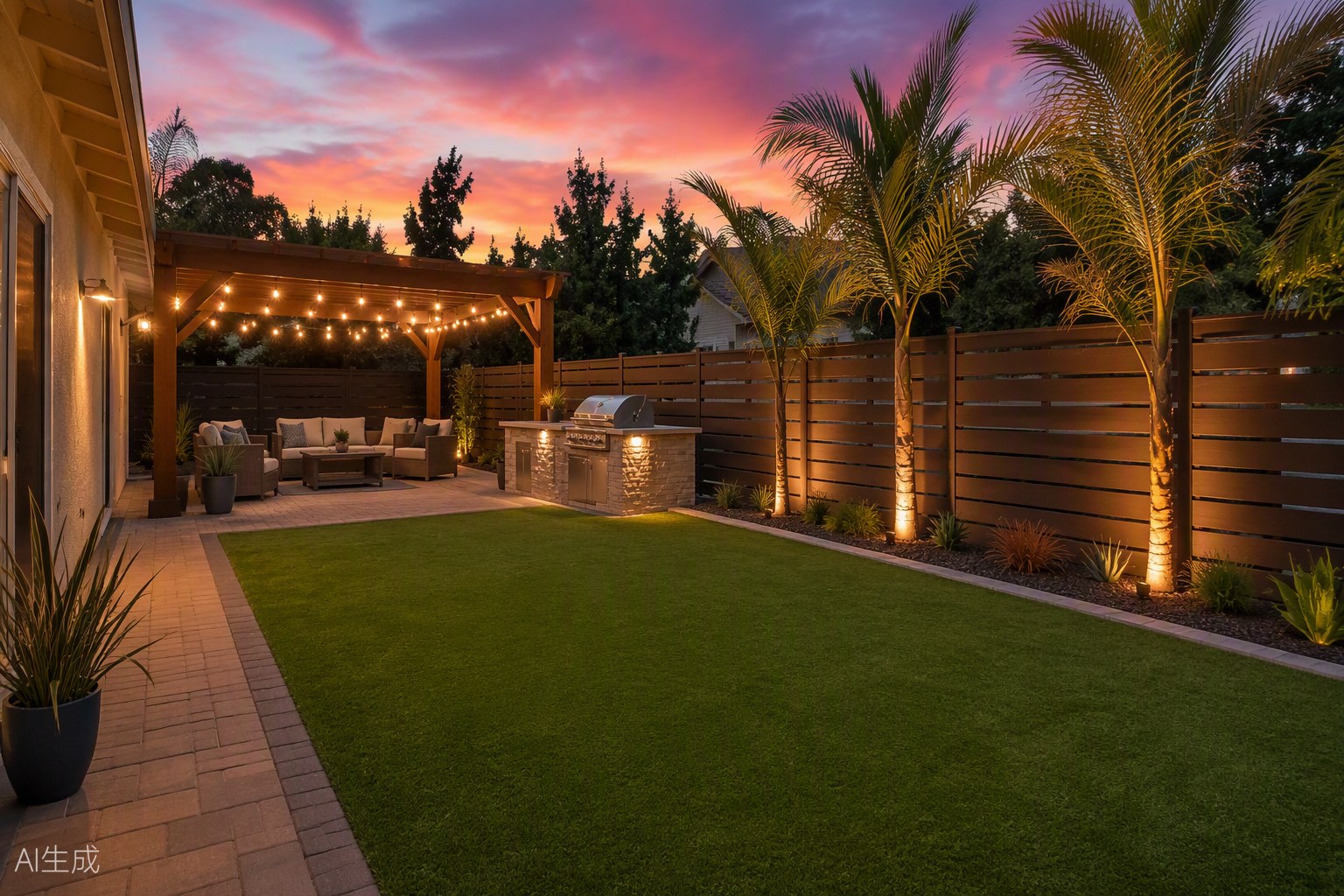 A covered kitchen and turf